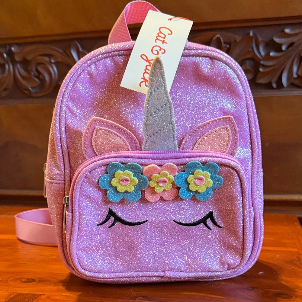 Cat & Jack Glittery Pink Unicorn Backpack
